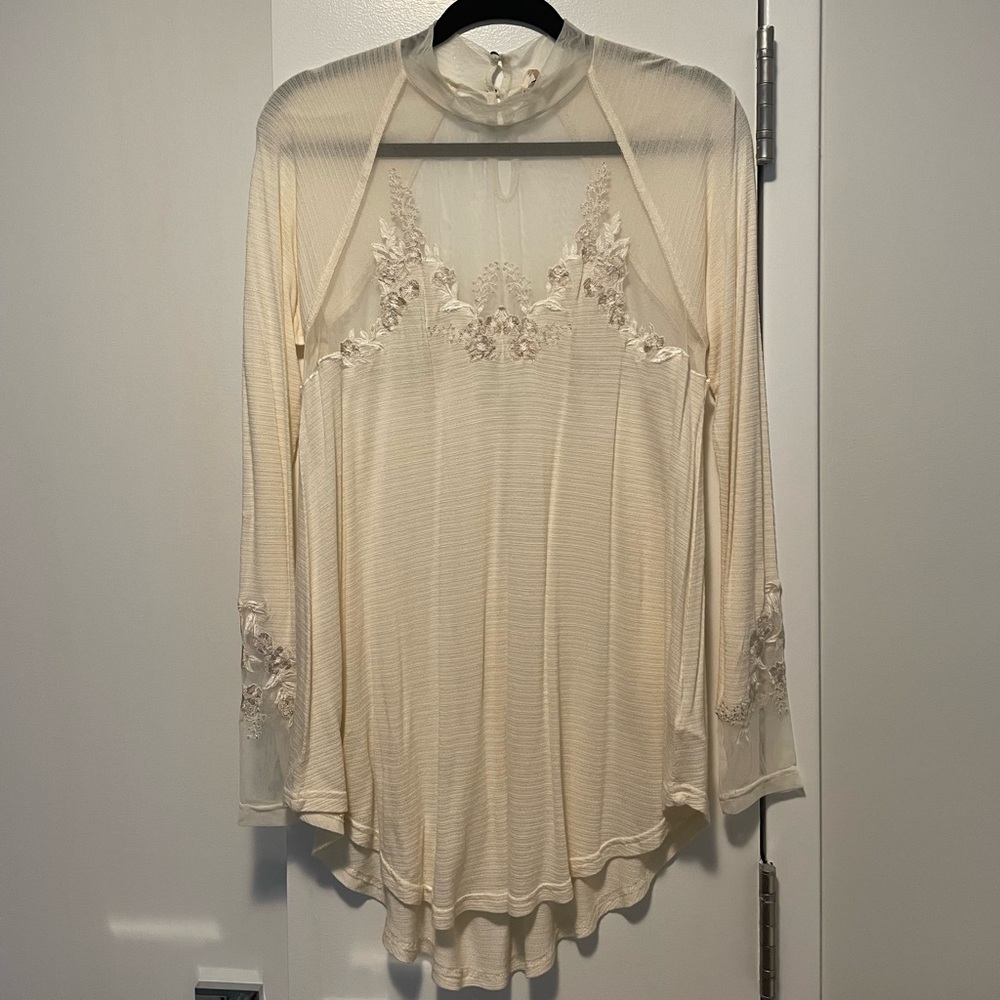Free People Beige Long Sleeve Shirt